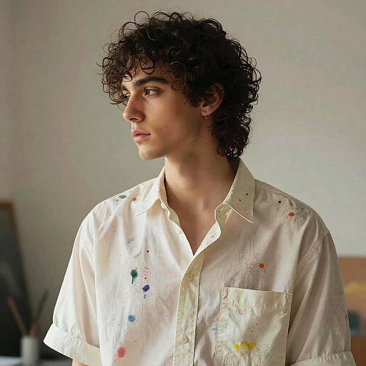 Curly Shag Hairstyle in Art Studio