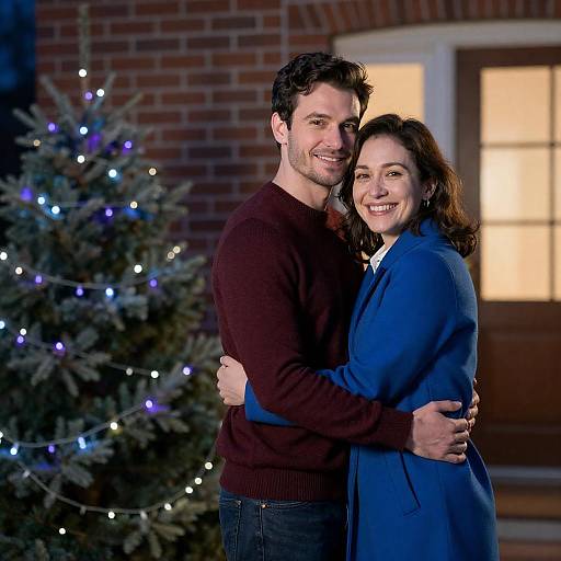 Romantic Hug by a Festive Home