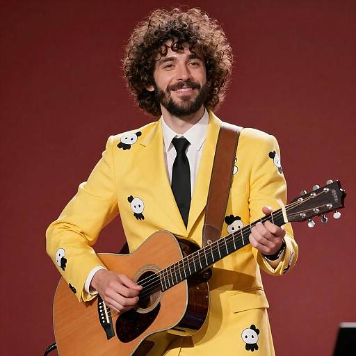 Bearded Musician in Cartoon Yellow Suit