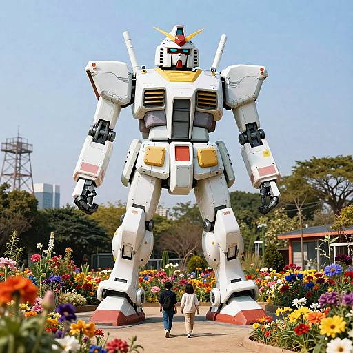 Futuristic Robot in Vibrant Garden