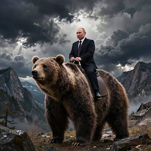 Putin Riding Giant Bear Fantasy