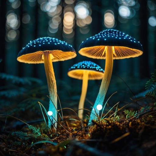 Enchanted Bioluminescent Mushrooms in Macro Enchanted Bioluminescent Mushrooms in Macro