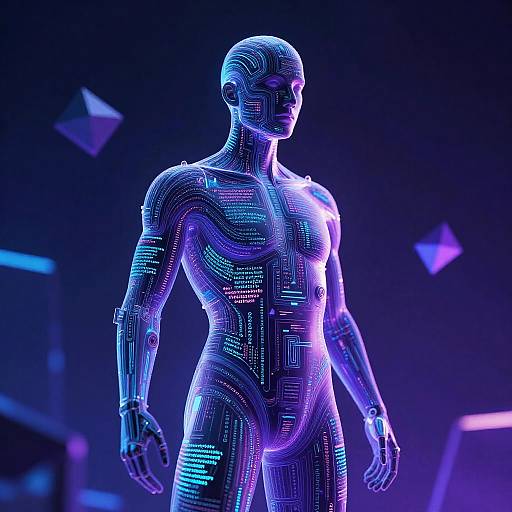Abstract Cybernetic Human Figure with AI Algorithms
