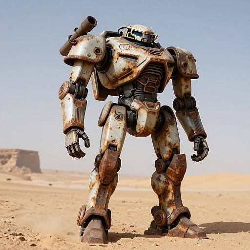 Rusty Battle-Worn Mech in Desert