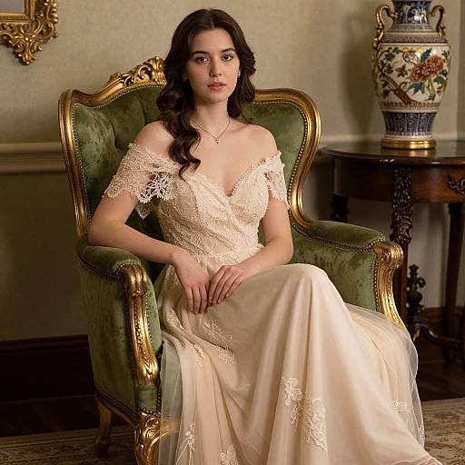 Graceful Woman in Ornate Armchair