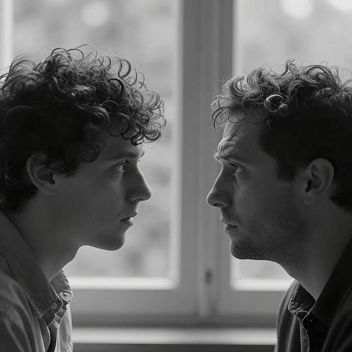 Black and White Profile of Two Men Facing Each Other