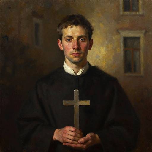 Nun with Cross by Building