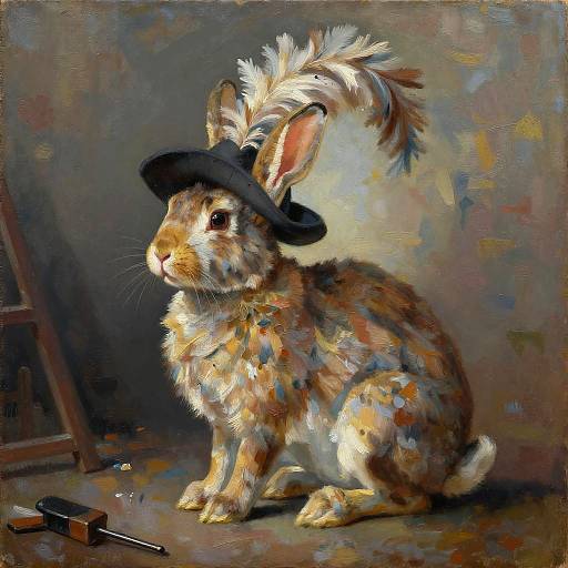 Cubist Rabbit in Plumed Hat