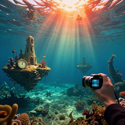 Surreal Underwater Realm with Timepieces