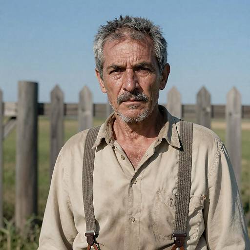 Focused Middle-Aged Man in Grassy Field