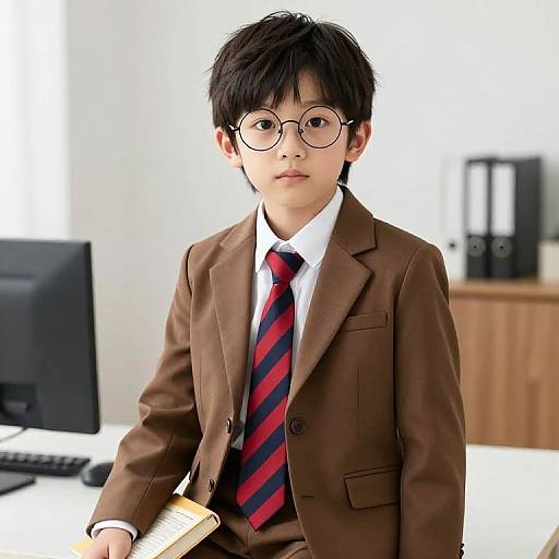 Young Boy in Modern Office Attire