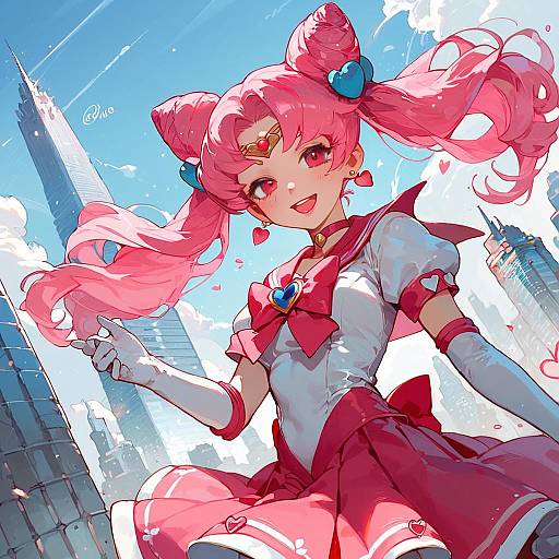 Chibi Magical Girl in Cityscape