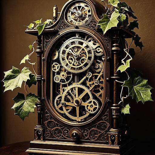 Ivy-Entwined Clockwork Automaton in Victorian Sepia