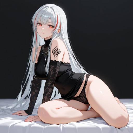 Elegant Woman with Silver Locks in Bed Elegant Woman with Silver Locks in Bed
