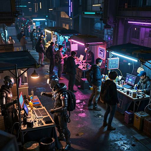 Vibrant Futuristic Cyberpunk Marketplace