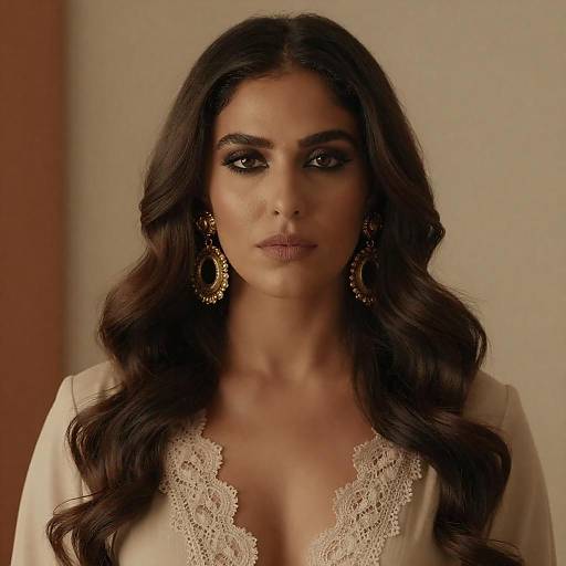 Serious Olive-Skinned Woman in Warm Light