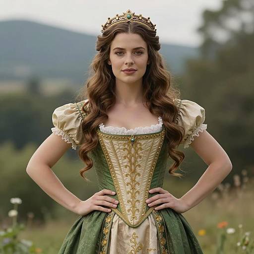 Woman in Renaissance Corset Dress with Crown