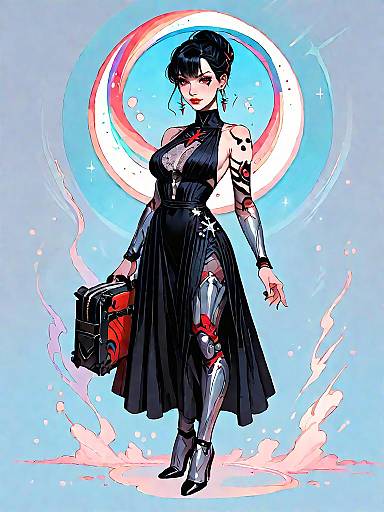 Dark Fantasy Woman in Black Backless Dress