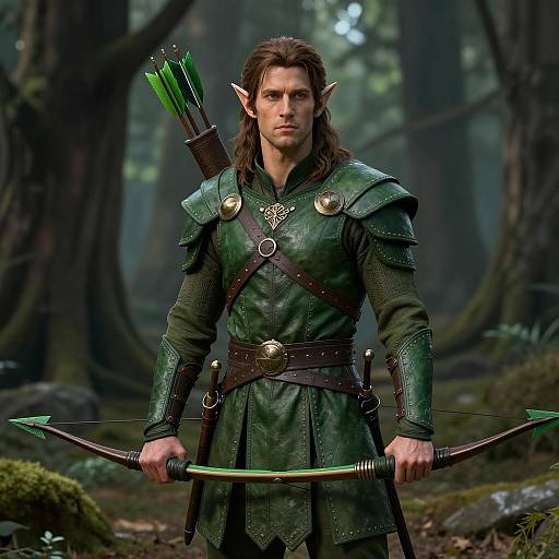 Male Elf Archer in Green Leather Armor