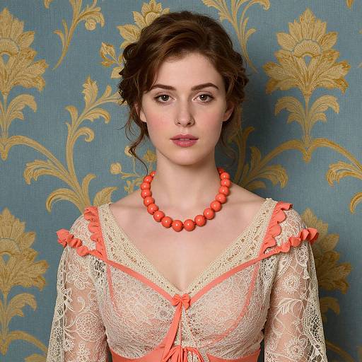 Elegant Woman in Coral Lace Dress