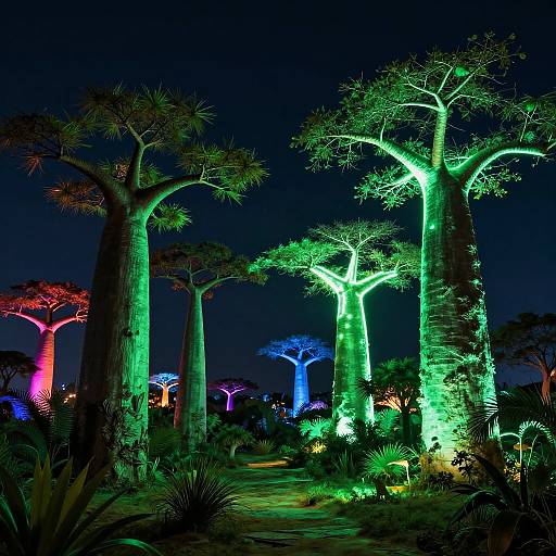 Neon Glowing Baobab Forest Night