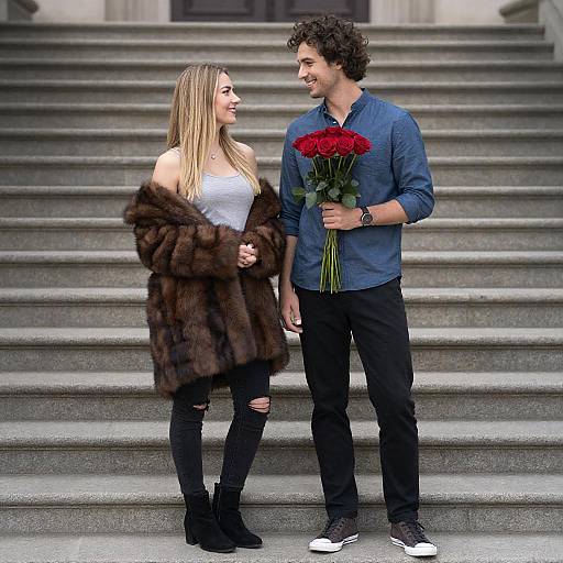 Romantic Couple on Stone Steps