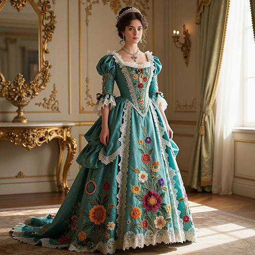 Victorian Woman in Teal Gown