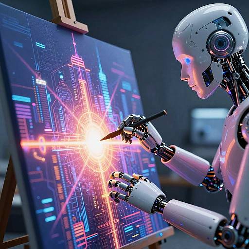 Cybernetic Artist Painting Futuristic Urban