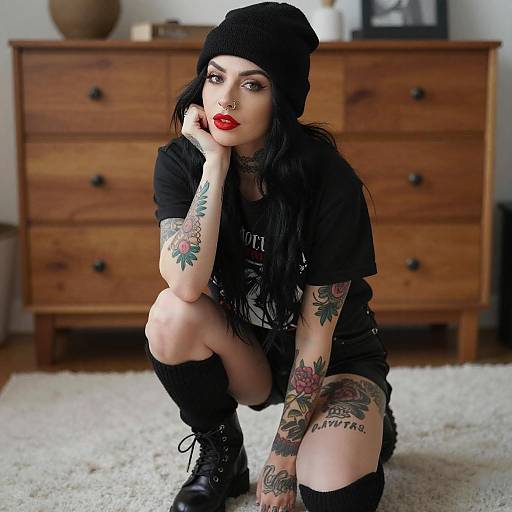 Tattooed Woman in Black Attire
