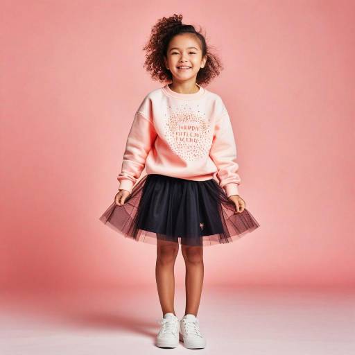 Smiling girl in pink sweatshirt and black tutu skirt