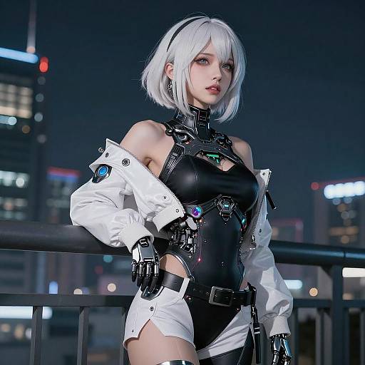 Cyberpunk Girl in Urban Nightscape