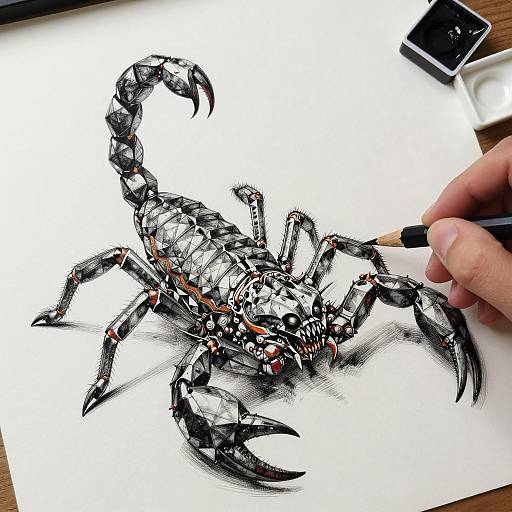 Intricate Polyhedron Scorpion Drawing