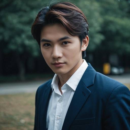 Asian Man in Formal Suit Outdoors