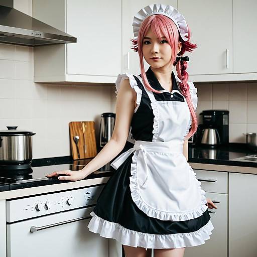 Anime Maid Cosplay in Kitchen