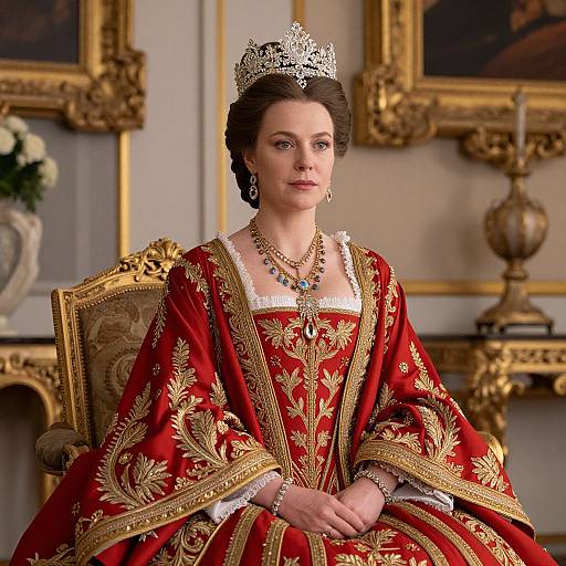 Regal Woman in Embroidered Gown