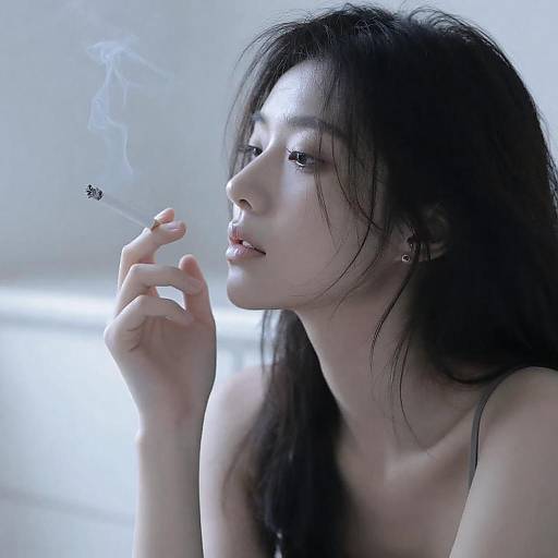 Ethereal High-Contrast Smoking Woman Portrait