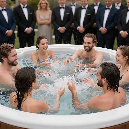 Group Enjoying Hot Tub at Formal Event