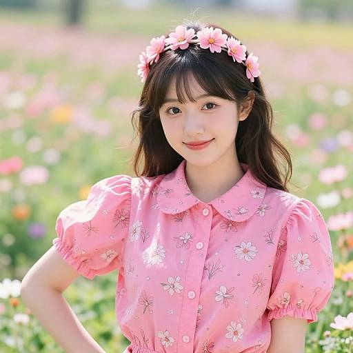 Joyful Young Woman in Floral Meadow