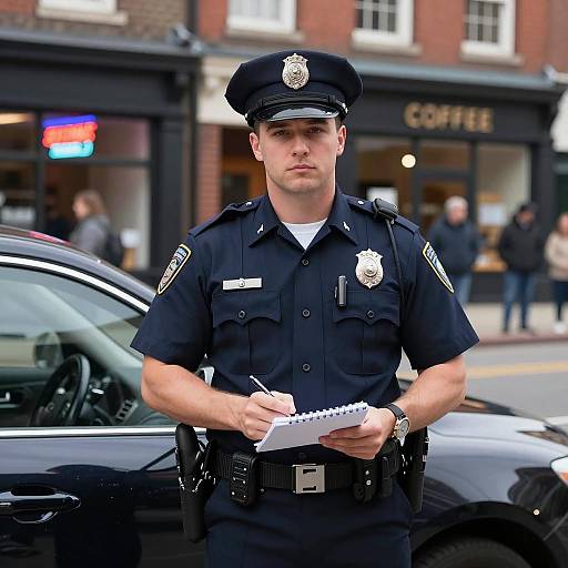 Urban Police Officer by Black Car