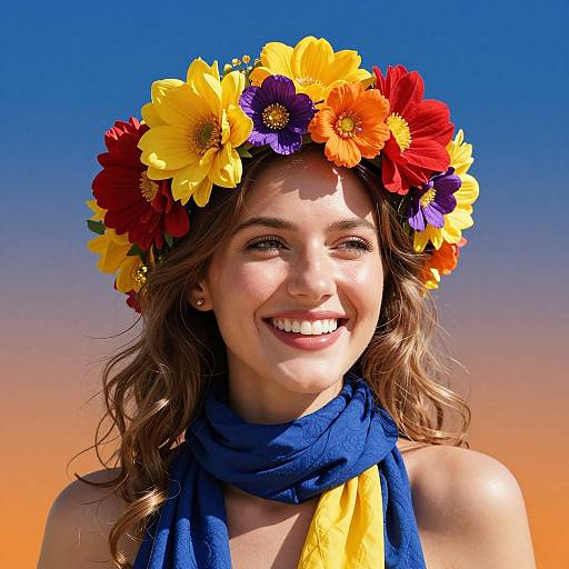 Joyful Woman with Floral Crown