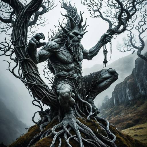 Fantasy Troll Sculptor with Mystic Tree Thorn Sculpture