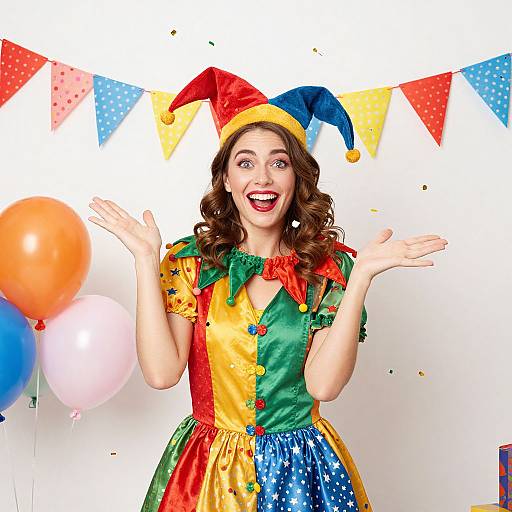 Joyful Jester Celebrating with Balloons