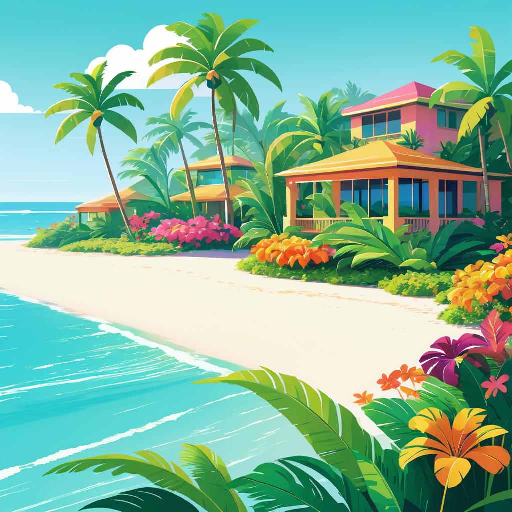 Vibrant Tropical Beach Illustration