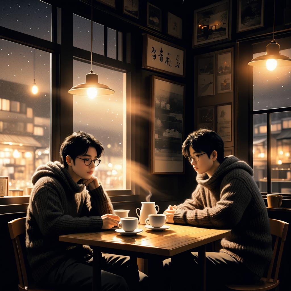 Nostalgic Café Scene with Thoughtful Writer