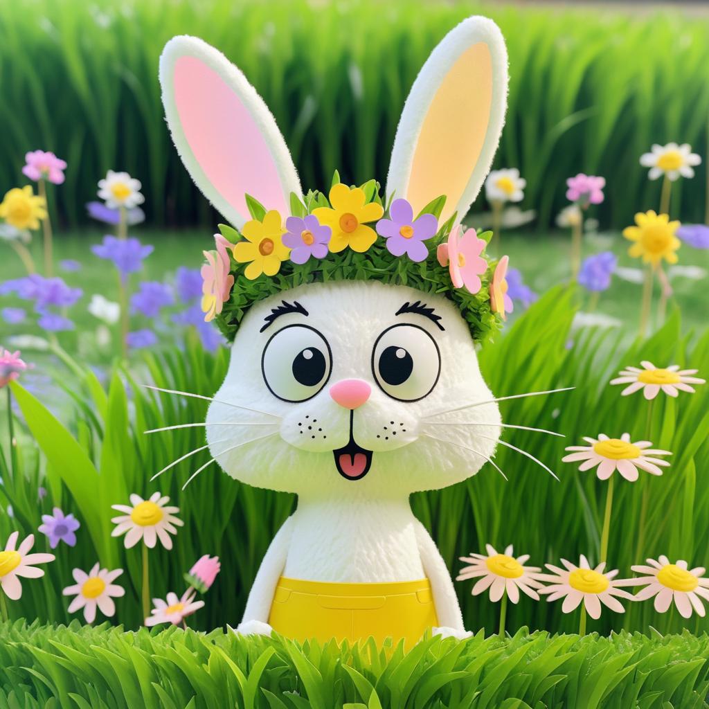 Adorable Rabbit in SpongeBob Style Garden