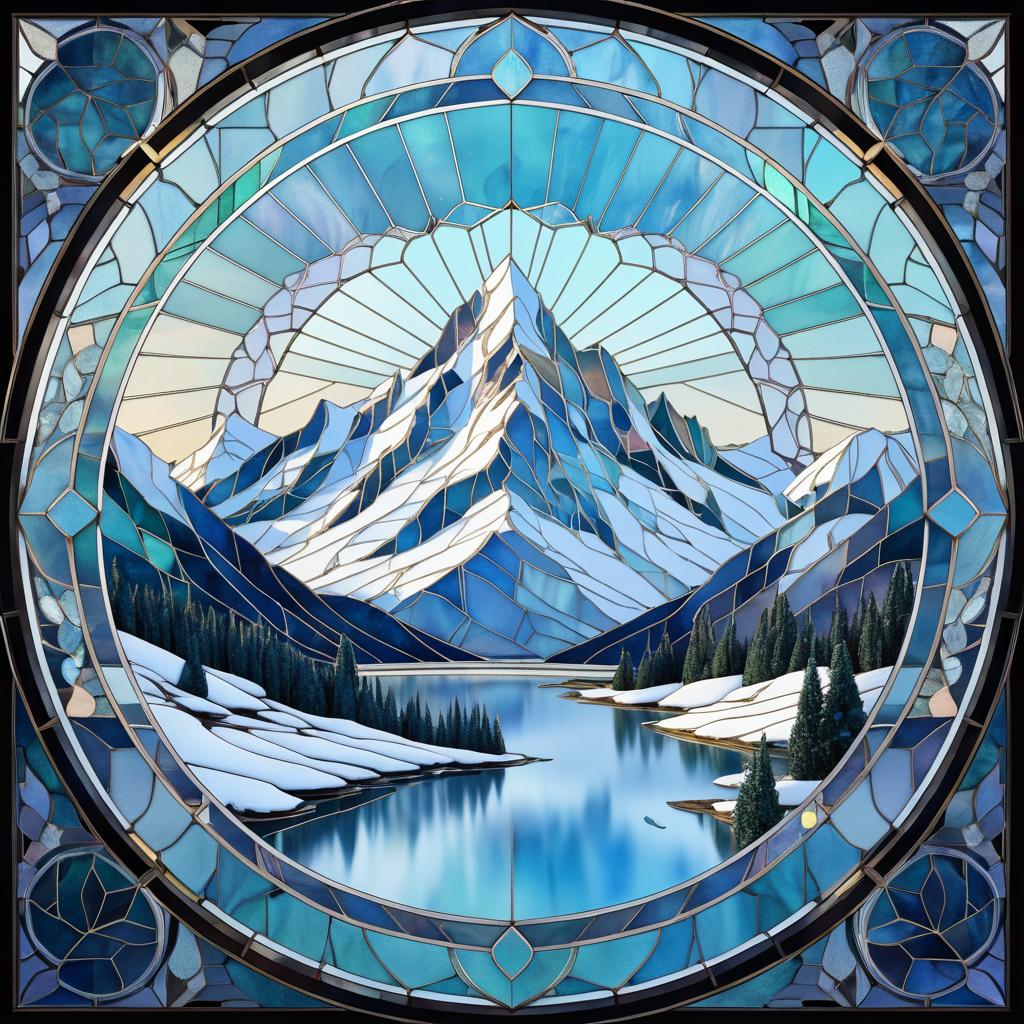 Romantic Snowy Mountains in Stained Glass