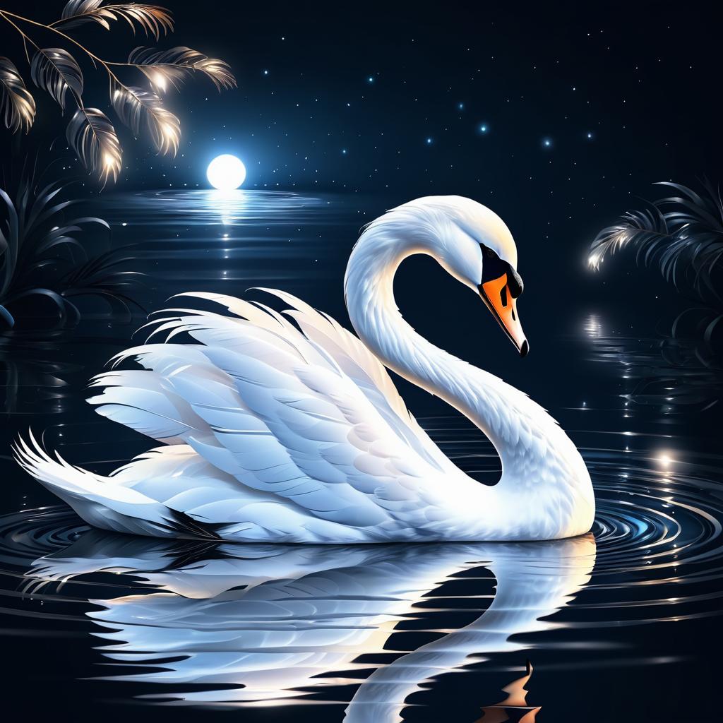 Elegant Swan in Serene Moonlit Waters