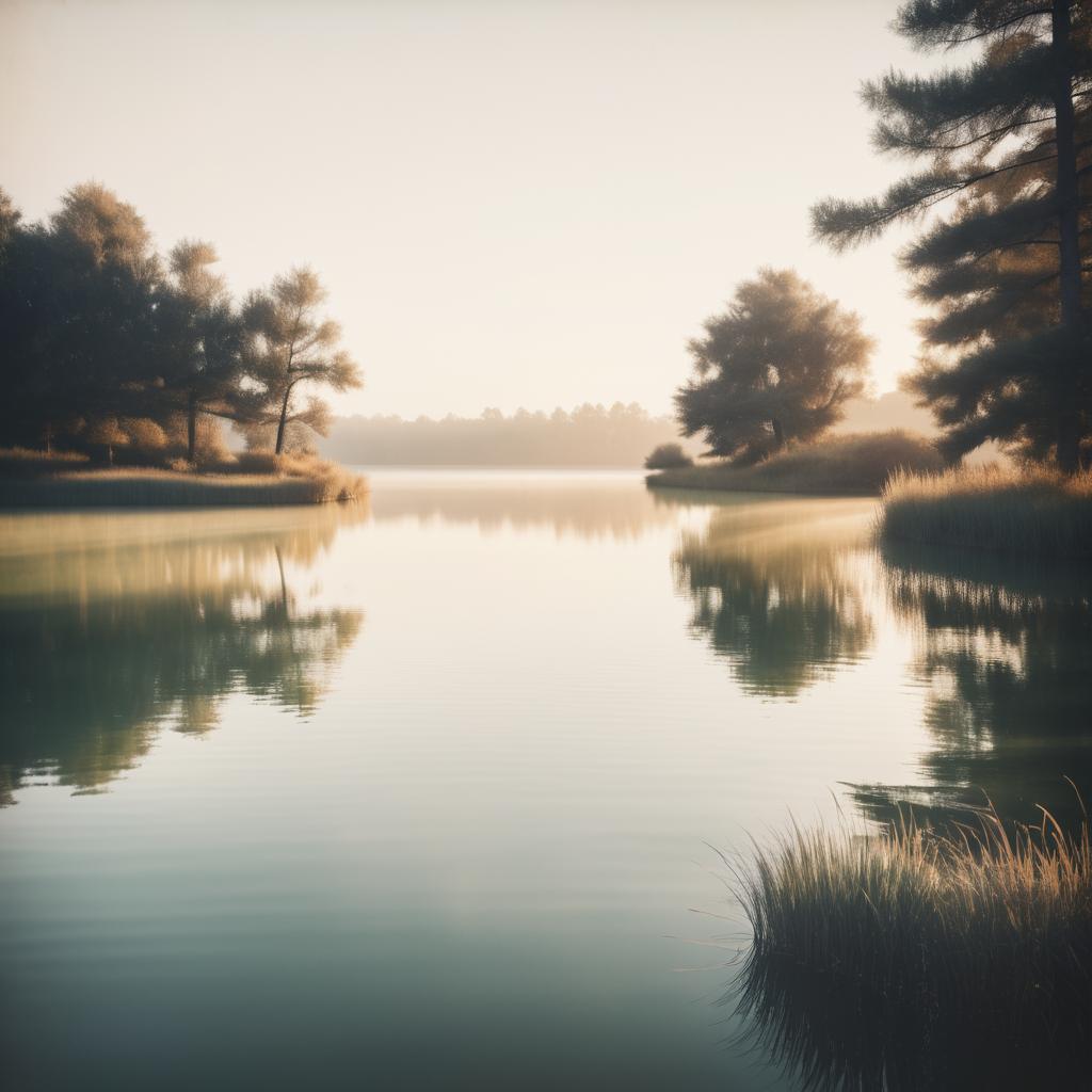 Nostalgic Sunrise Over Serene Lake