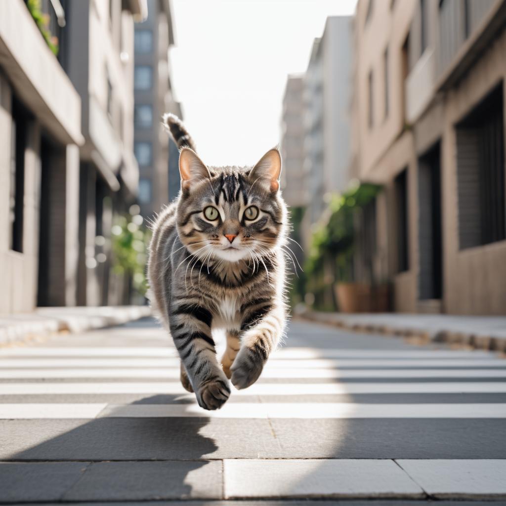 Urban Tabby Cat Running in Daylight