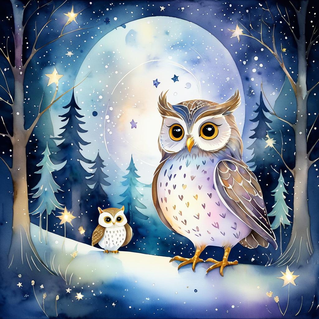 Wise Owl Guiding Young Mouse in Forest